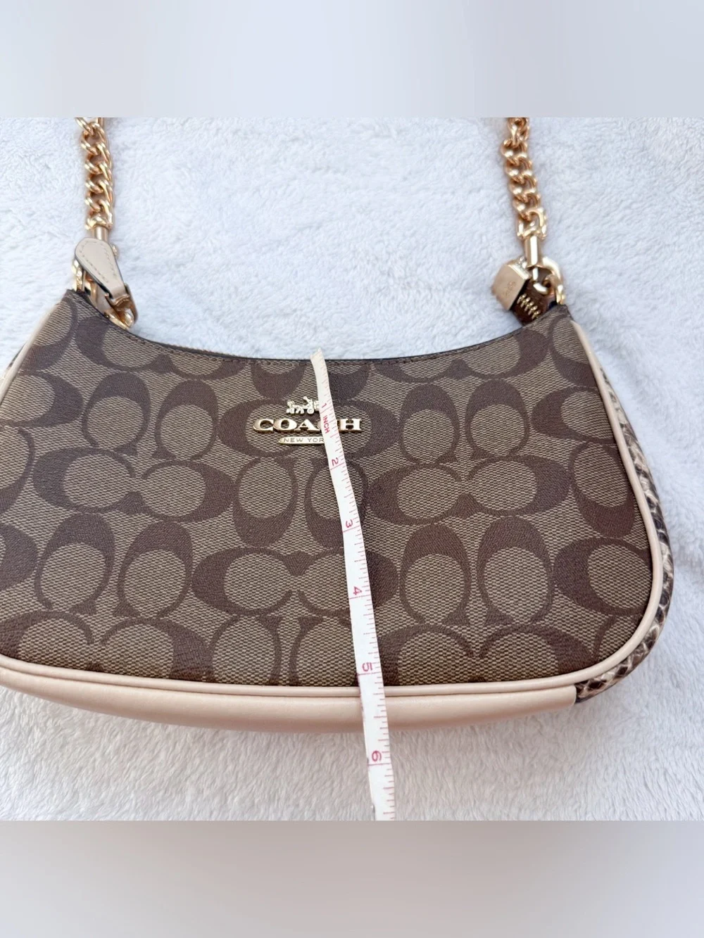 Coach Teri Shoulder Bag CC323 in Signature Canvas/Embossed Snakeskin EUC